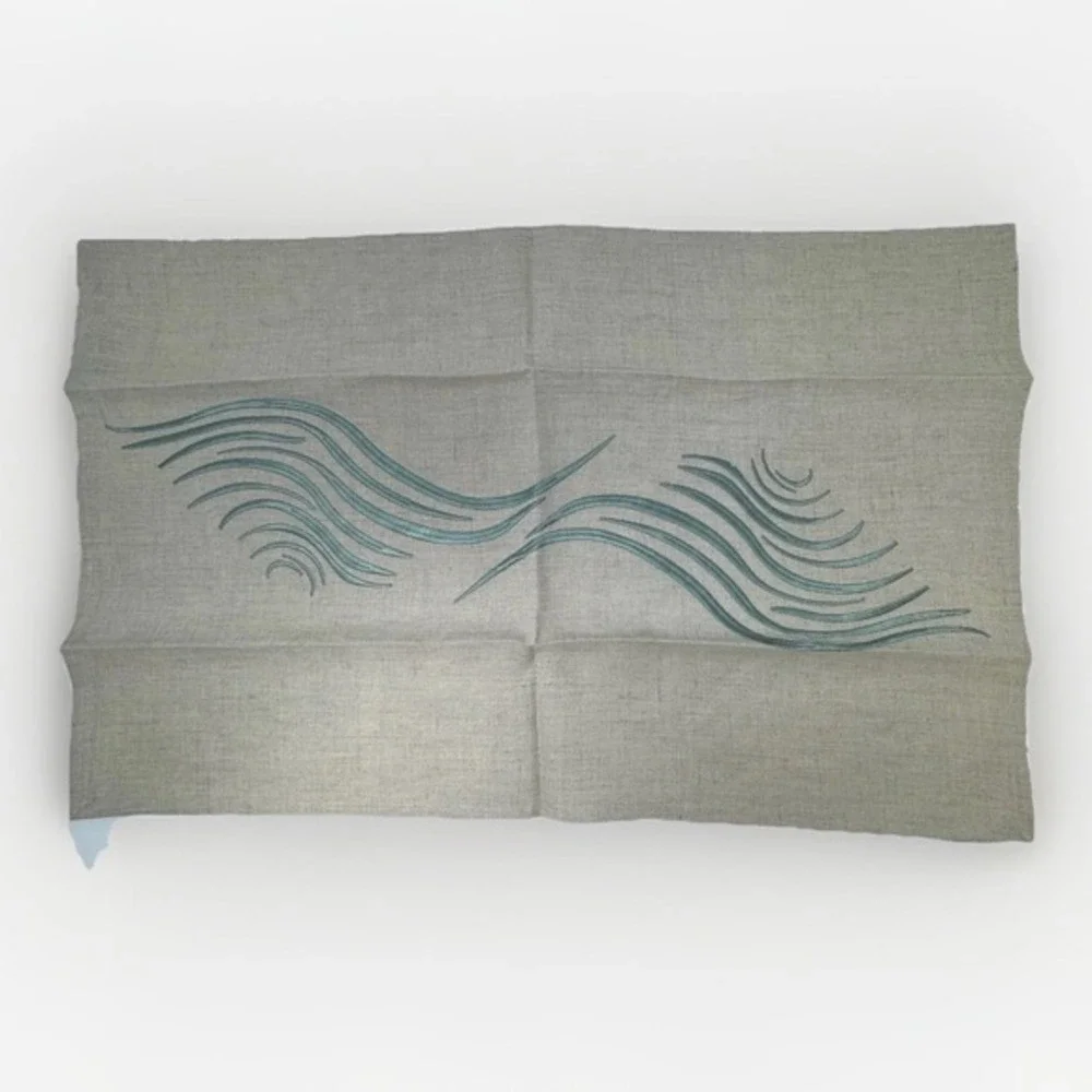 Viabrava‎ 100% Linen Embroidered Placemats Napkins 19 Pieces Abstract Tropical